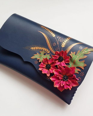poseta plic handmade unicat din piele - Floral Dream