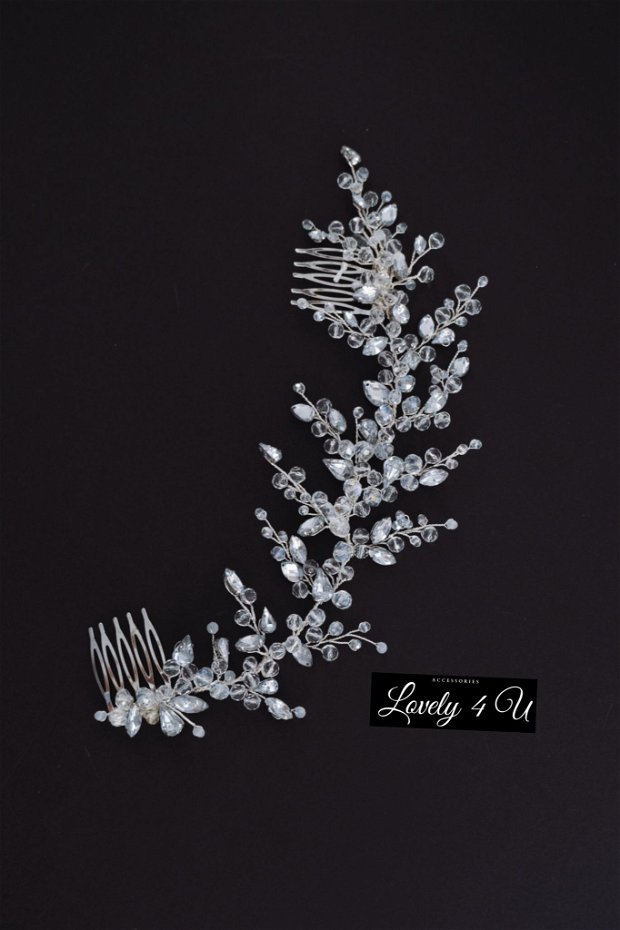 Amalya- Diadema mireasa, Accesoriu de păr cu cristale și pietricele