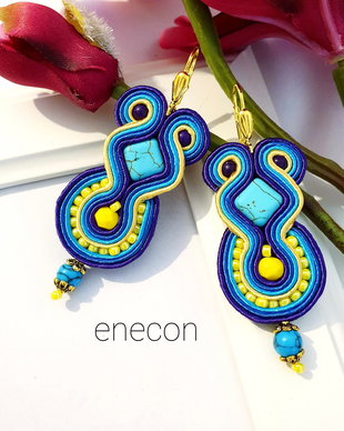 Cercei soutache turcoaz-mov-galben