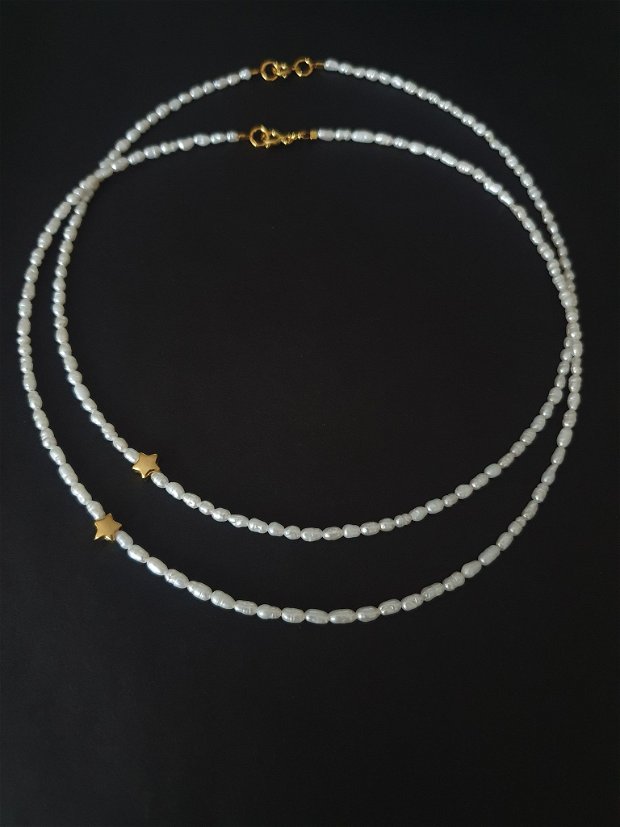 Colier perle naturale si steluta argint placat cu aur