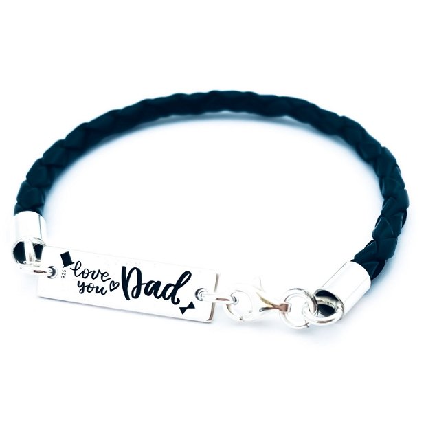 Love You Dad - Bratara tatici personalizata argint&piele