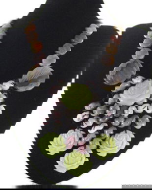 W14 # Flori impletite - colier handmade, fir crosetat, jad lemon, jasp, agate