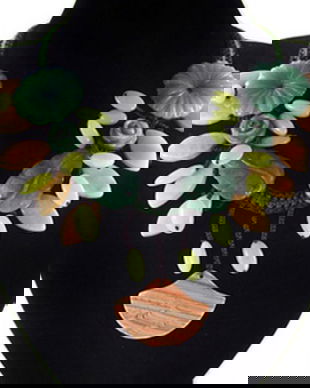 W12 # Flori impletite - colier handmade, fir crosetat, aventurin verde galben orange, jasp