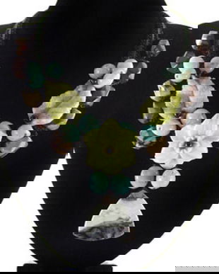 W09 # Flori impletite - colier handmade, fir crosetat, jad lemon, amazonit, rodonit