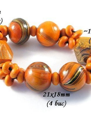 4008 - Bratara, margele lemn, orange portocaliu