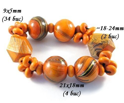 4008 - Bratara, margele lemn, orange portocaliu