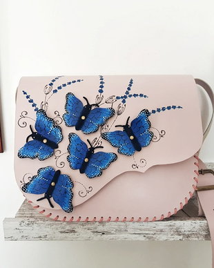 Geanta "Crossbody" handmade unicat- Blue Butterflies