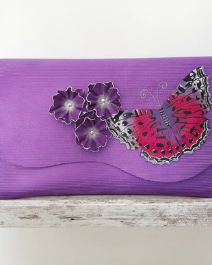 poseta plic handmade unicat din piele -  Purple LOVE