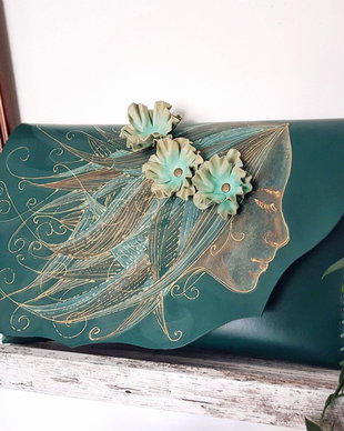 poseta plic handmade unicat din piele - Sea Princess