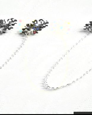 Set broşe pentru gulerul cămăşii - model flori stilizate cu rhinestones multicolore
