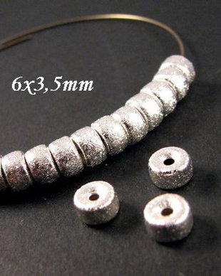 9208 - (60buc) Margele metalice stardust, argintiu, 6x3,5mm
