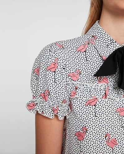 Zara - Camasa noua, cu print buline si pasari flamingo
