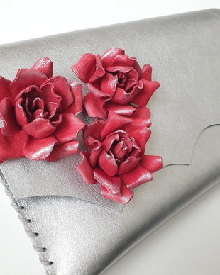 poseta plic handmade unicat din piele - Yellow Roses