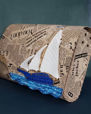 Geanta "Crossbody" handmade unicat- Newspaper Blue Lagoon