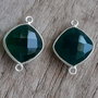 Link onix verde fatetat, rama argint 925 - 18x10 mm (2 buc)