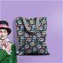 Geanta Handmade Tote Basic, Mulewear, Halloween Masti Cap de Schelet, Multicolor, 43x37 cm