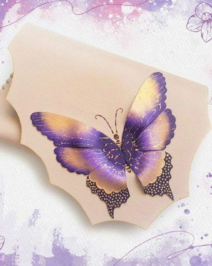 poseta plic handmade unicat din piele - RED Butterfly