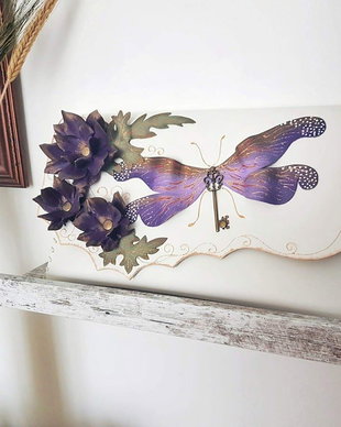 Poseta plic handmade unicat din piele naturala - Summer Dragonfly