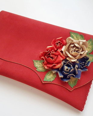 poseta plic handmade unicat din piele -Pink Roses