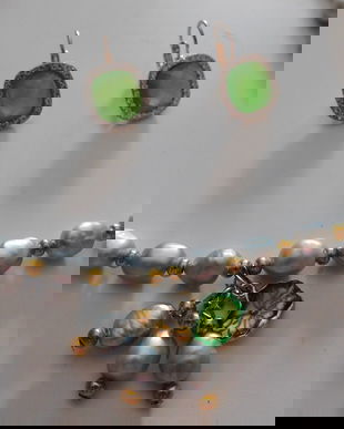 Colier nou  perle naturale  gri , cercei noi Italia  asortati