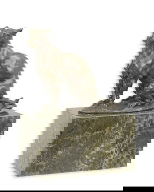 Pantera - statueta din bronz masiv pe soclu din marmura