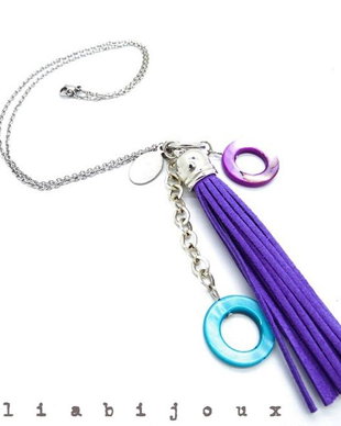 Colier handmade unicat, ciucure, inele de sidef, otel inoxidabil (cod11)
