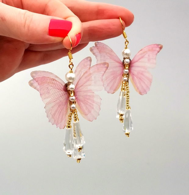 Rezervat Cercei - Pink Cristal Butterfly