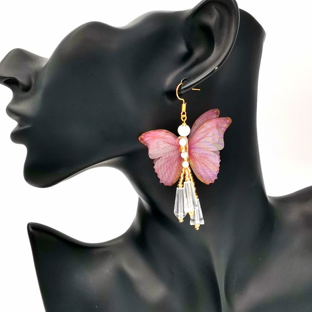 Rezervat Cercei - Pink Cristal Butterfly