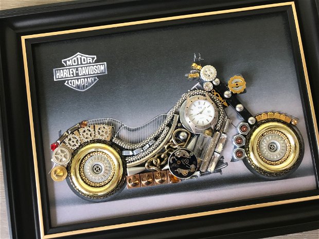 Motocicleta Harley Davidson Cod M 437, Cadouri zile de nastere, Mecanism de ceas vintage, Piese de ceas
