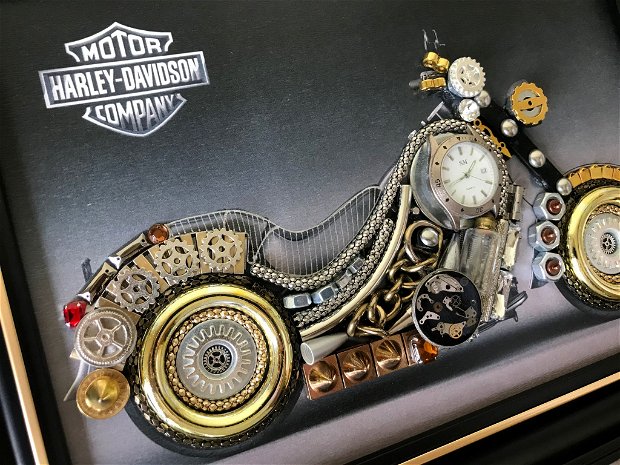 Motocicleta Harley Davidson Cod M 437, Cadouri zile de nastere, Mecanism de ceas vintage, Piese de ceas