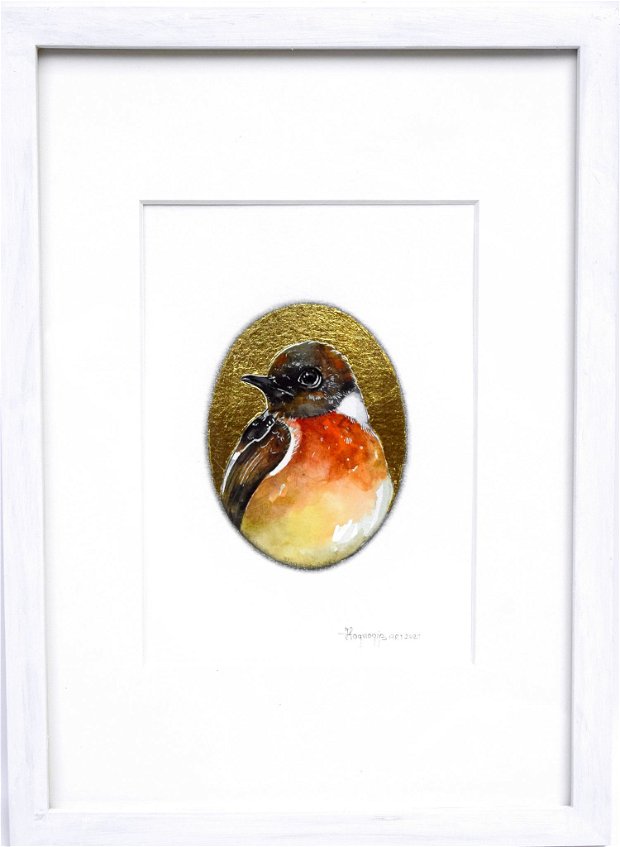 European Robin (Erithacus rubecula) - Birds Collection - Pictura Originala in Acuarela - Birds Collection