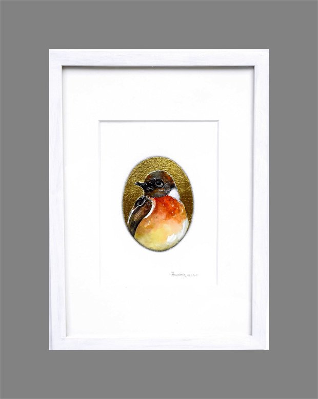 European Robin (Erithacus rubecula) - Birds Collection - Pictura Originala in Acuarela - Birds Collection