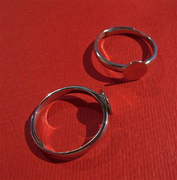 Baza inel reglabila din argint .925 rodiat cu platou rotund de 8 mm