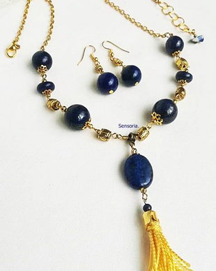 set auriu si albastru regal cu lapis lazuli