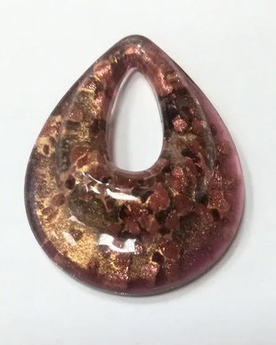 K1293 - Pandantiv sticla tip Murano, picatura, 50x40x1mm