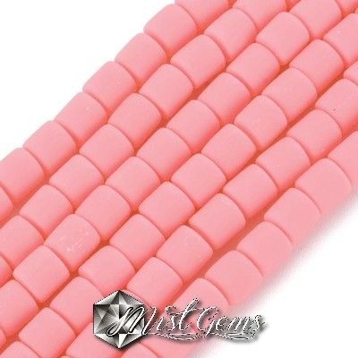 20 buc.Margele cilindrice din argila polimerica-vinil-6.5X6mm,roz flamingo CLA096