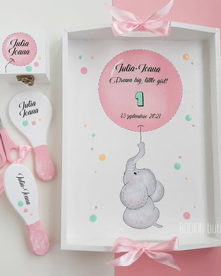 Tava turta elefantel pictata manual personalizata set taierea motului