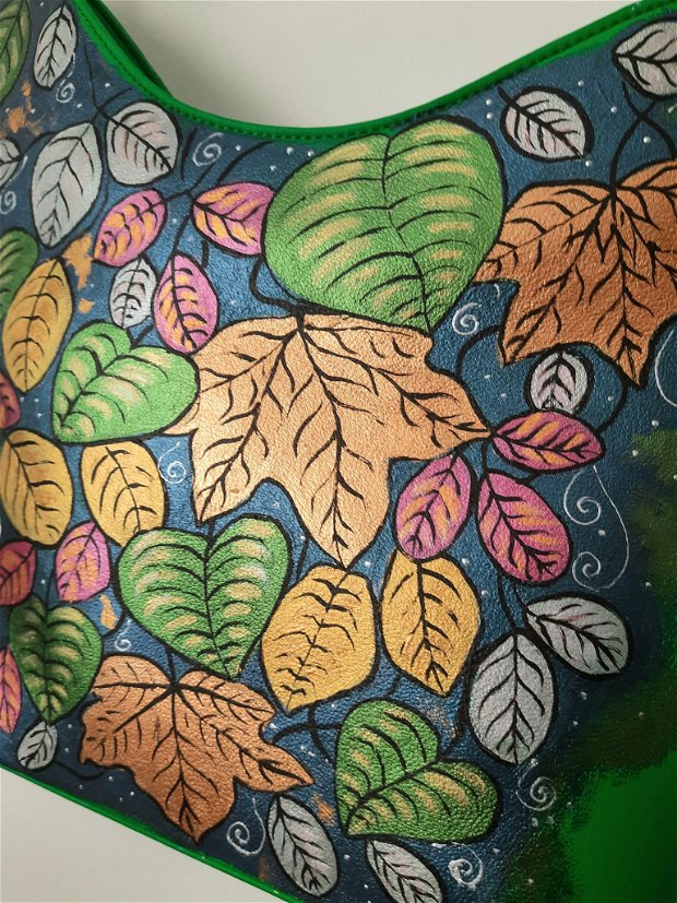 Geanta verde pictata - Frunze sidefate