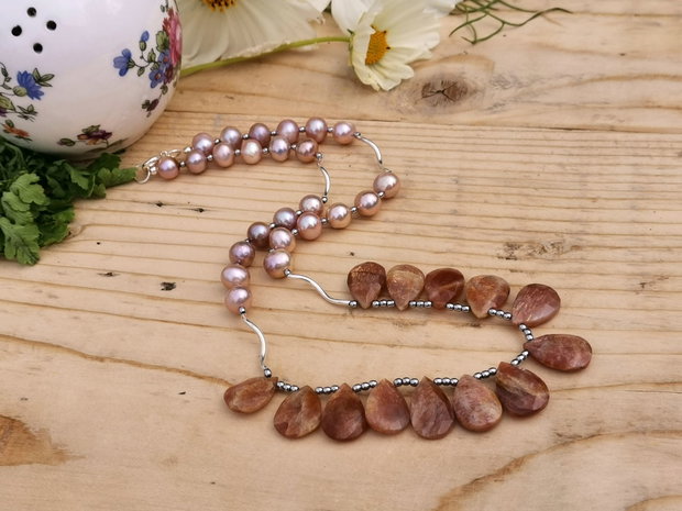 Colier argint& sunstone &perle