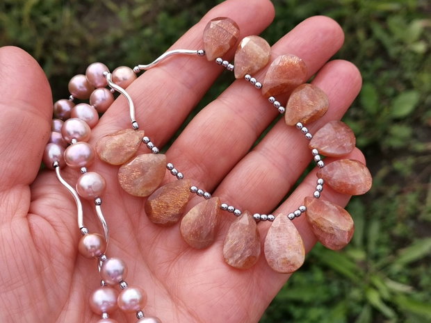 Colier argint& sunstone &perle