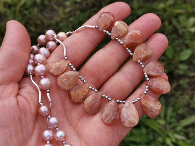 Colier argint& sunstone &perle