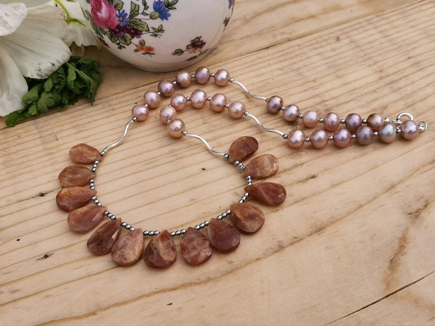 Colier argint& sunstone &perle