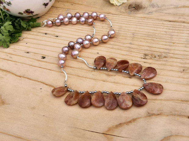 Colier argint& sunstone &perle