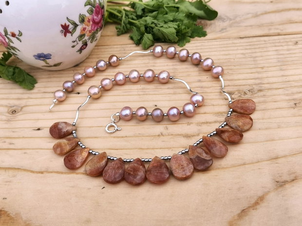 Colier argint& sunstone &perle