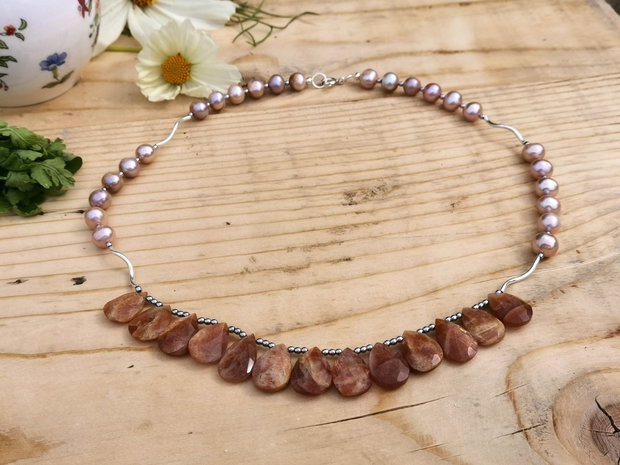 Colier argint& sunstone &perle