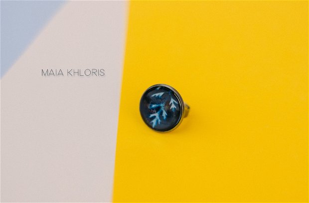 Inel cianotip, model frunza - print albastru natural
