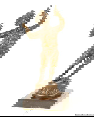 Baietel cu pasarea  - statueta din bronz pe soclu din marmura