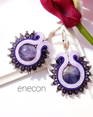 Cercei mov-lila cu ametist,  Cercei soutache