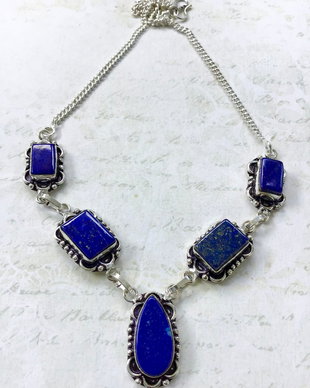 Colier lapis lazuli & alama argintata