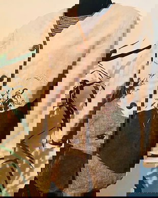 Sacou chic, mix de materiale, cu alpinist brodat